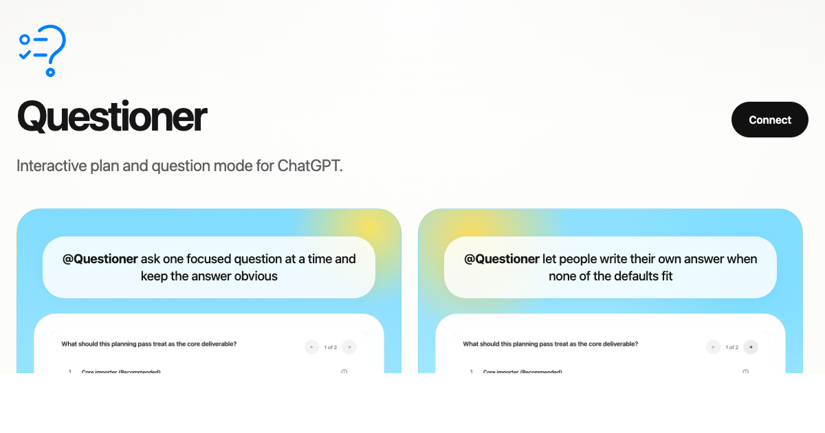 Questioner | Interactive plan and question mode for ChatGPT